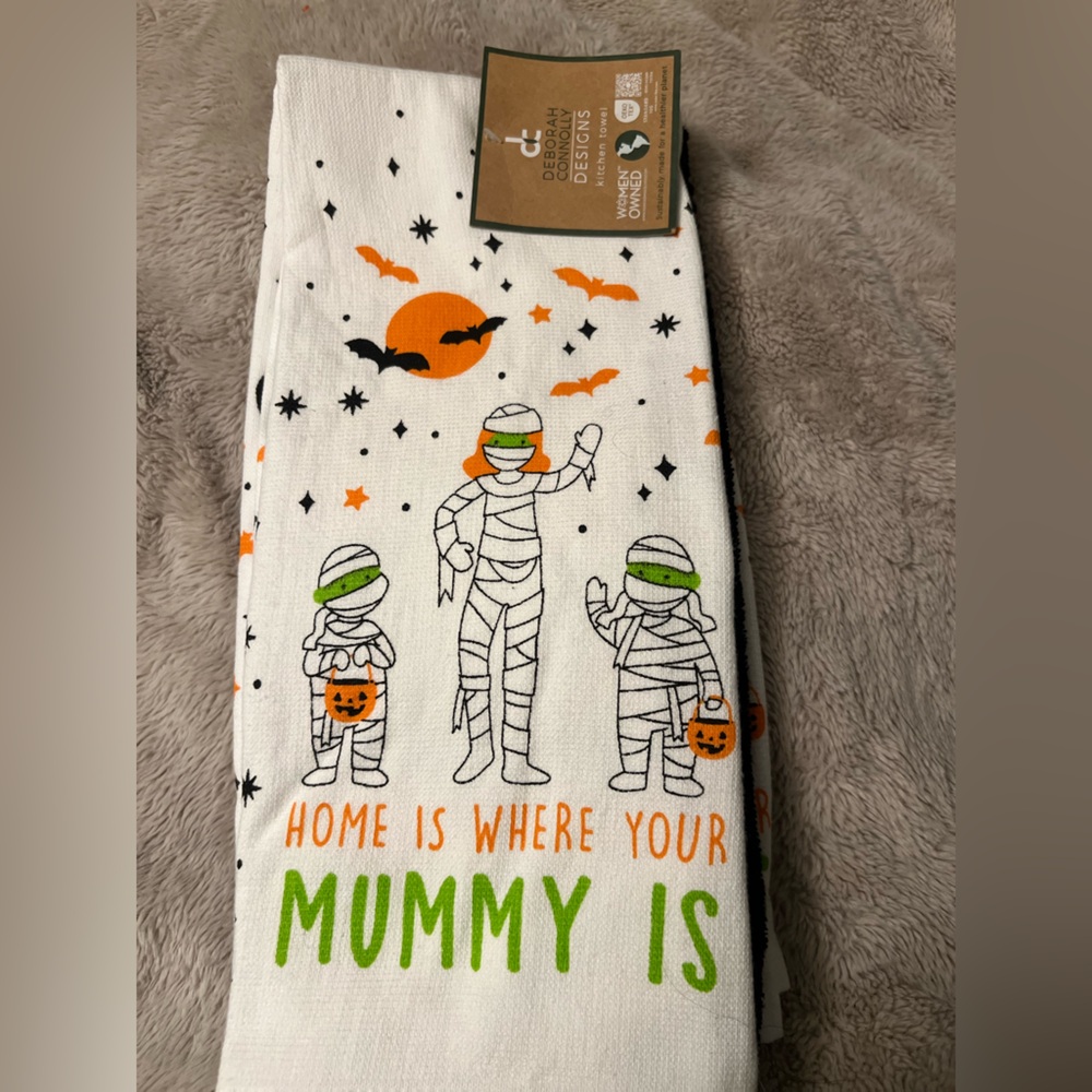 Deborah Connolly 3 Piece Kitchen Hand Towels Green & Orange with Mummy NEW